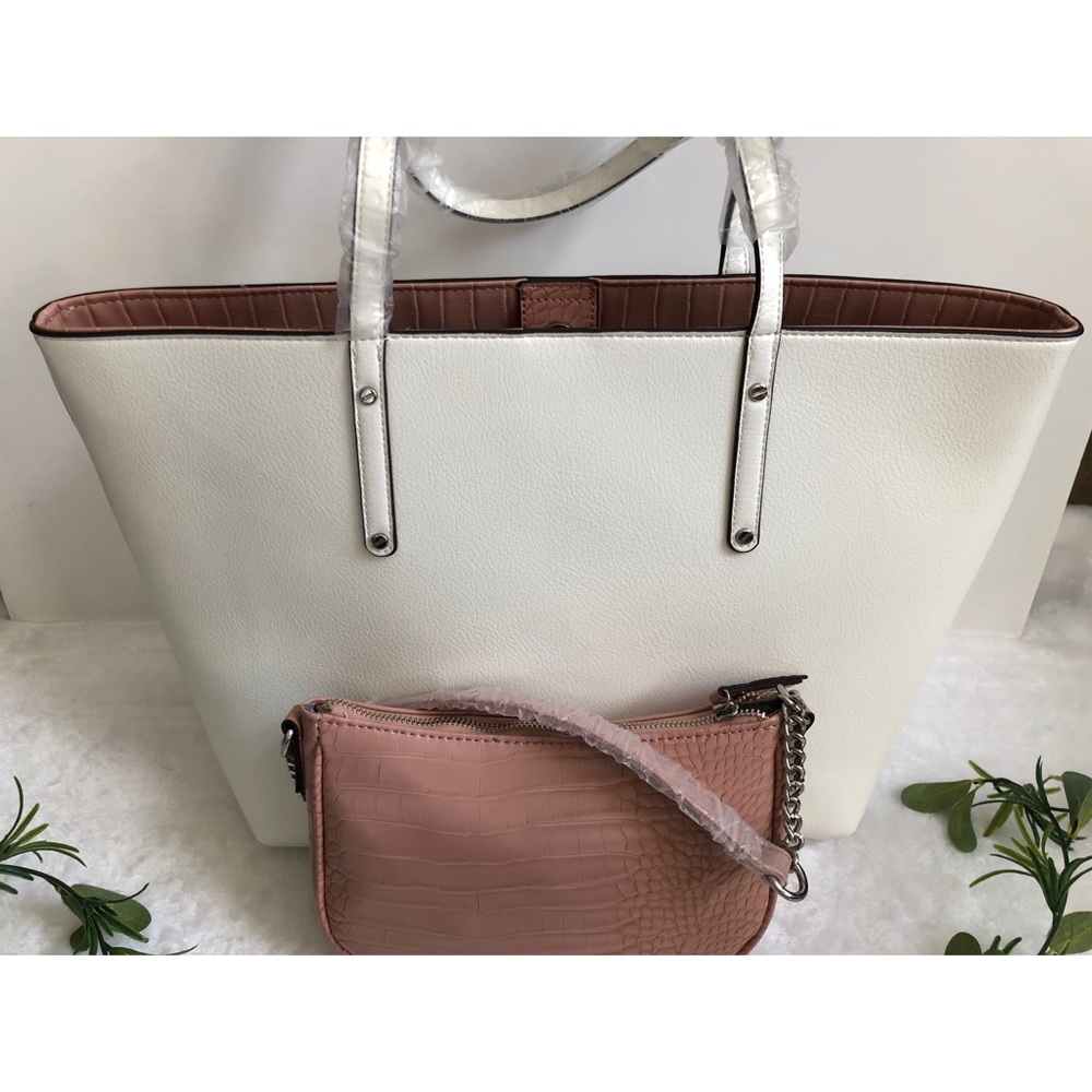 INC International Concepts Zoiey 2-1 Tote, White & Pink, New Without Tags